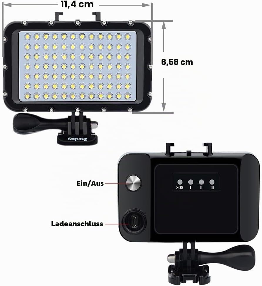 Suptig Unterwasserlichter Tauchlicht 84 LED High Power Dimmbar Wasserdichtes LED-Videolicht Wasserdi