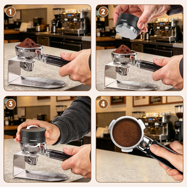 Espresso Distributor 51 mm, Schwerkraft-adaptiver Leveler, Schwarz | 304 Edelstahl Basis, 4-Klingen-