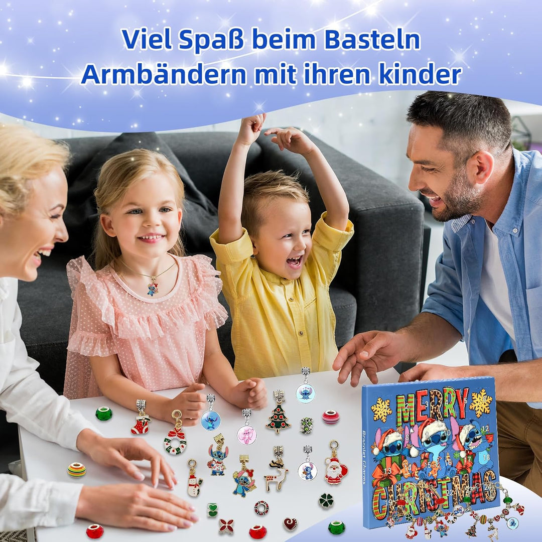 Adventskalender 2025 Schmuck Charms für Mädchen, Mini DIY Bastelset mit Cartoon Armbänder Halsketten