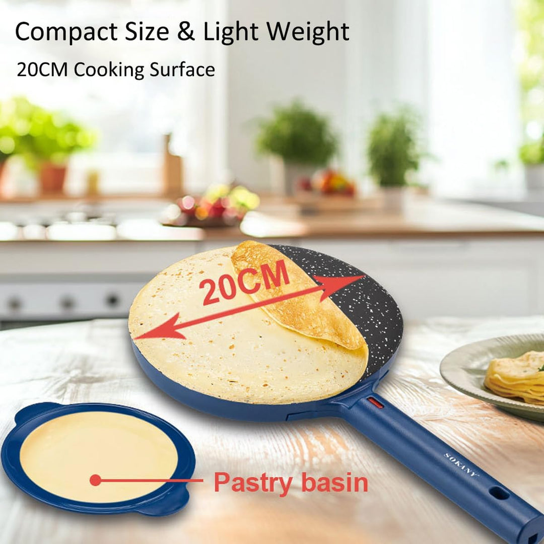 SOKANY Crepes Maker, Elektrischer Crêpes-Maker mit Cool-Touch-Griff, Antihaftbeschichtung, Temperatu