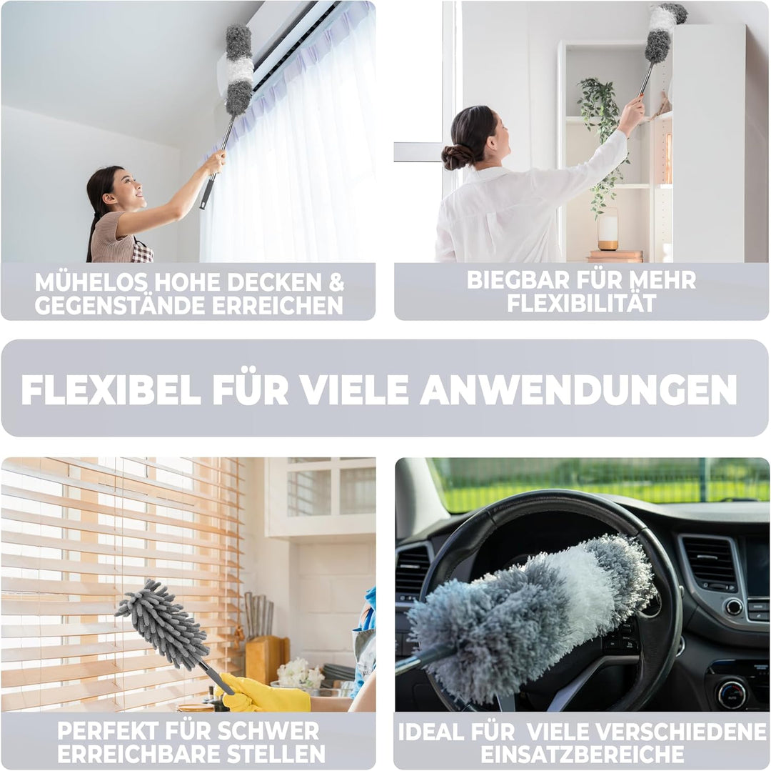 Staubwedel Teleskop-lang ausziehbar bis 2,5m und waschbar,biegbarer und kratzfreier Staubwischer mit