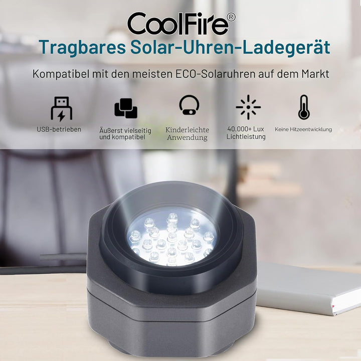 CoolFire - Typ-C UV-freies Solaruhr-Schnellladegerät für alle Eco-Solaruhren für Herren, Reloj Hombr