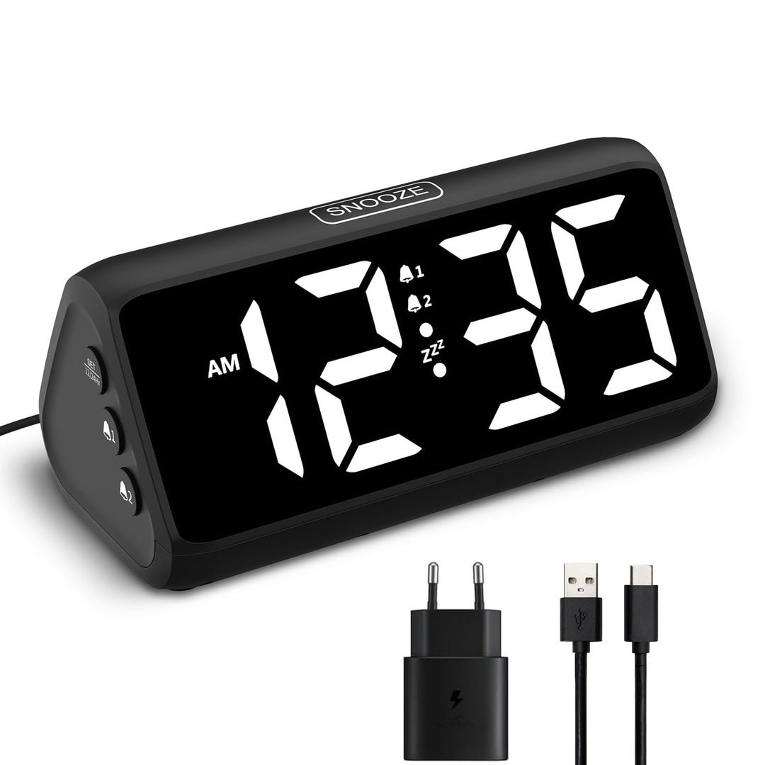 Netzu Lauter Wecker für Tiefschläfer, Digitalwecker mit LED Display, Doppelalarm, 5 Helligkeitsdimme