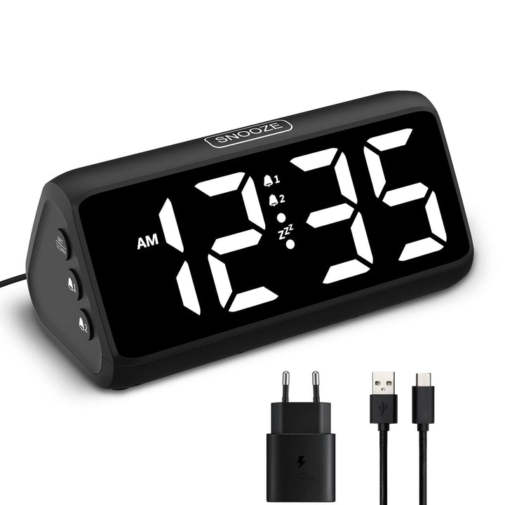 Netzu Lauter Wecker für Tiefschläfer, Digitalwecker mit LED Display, Doppelalarm, 5 Helligkeitsdimme