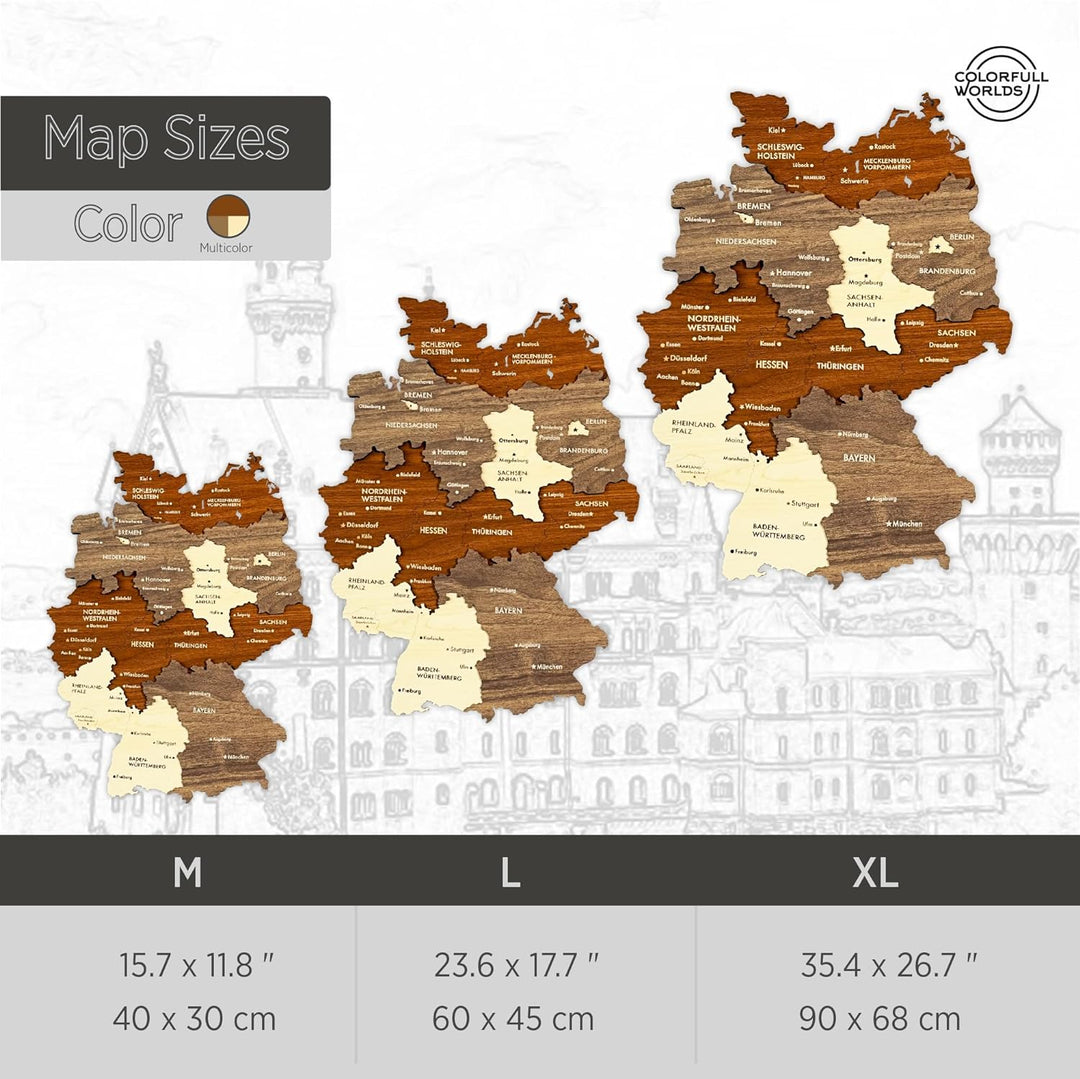 Colorfull Worlds Mehrlagige Holz 3D Deutschland Wandkunst Geschenk für Deutsche Freundin Deutschland