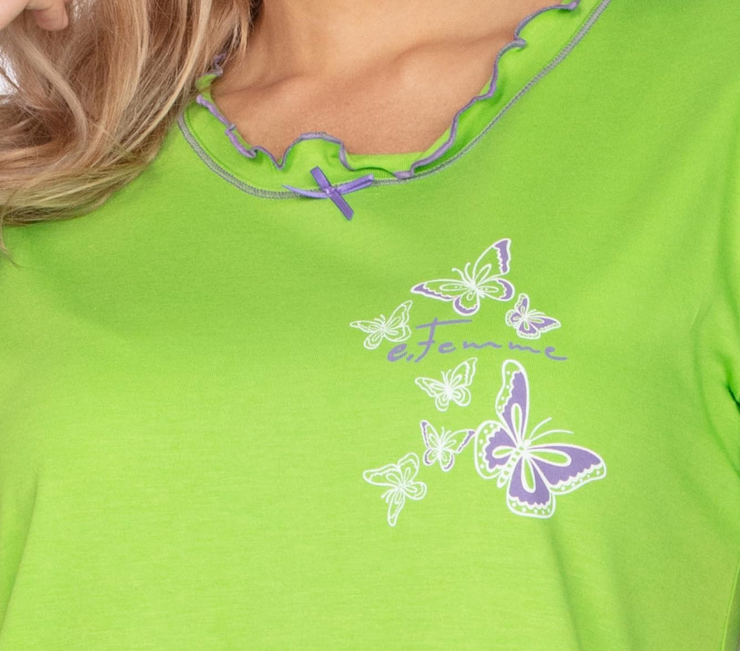 e.Femme® Damen Nachthemd 275 mit 3/4 Ärmeln, aus 50% Baumwolle und 50% Modal, Grün 36
