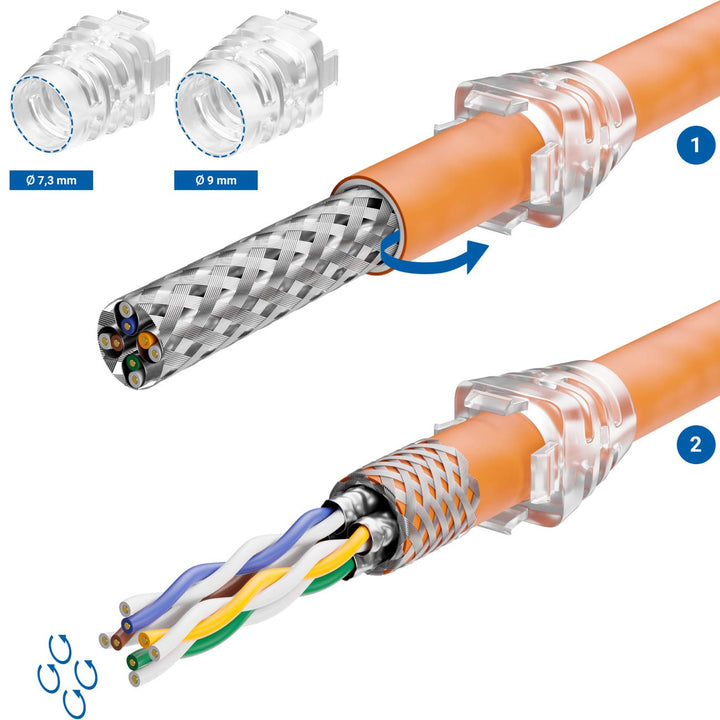 deleyCON RJ45 Stecker 10 Gbit/s werkzeuglos LSA CAT6a-CAT8 PoE, 4 Stück | Schneidklemme, für LAN Eth