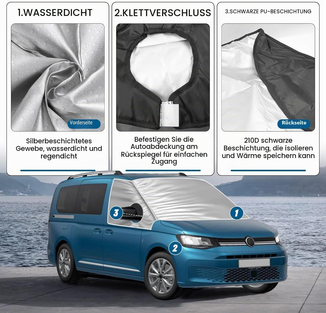 für VW Caddy 2004-2024 Auto Windschutzscheiben Abdeckung, Wasserdicht Sonnenschutz Frontscheibe Ther