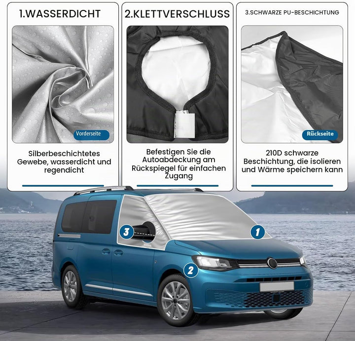 für VW Caddy 2004-2024 Auto Windschutzscheiben Abdeckung, Wasserdicht Sonnenschutz Frontscheibe Ther