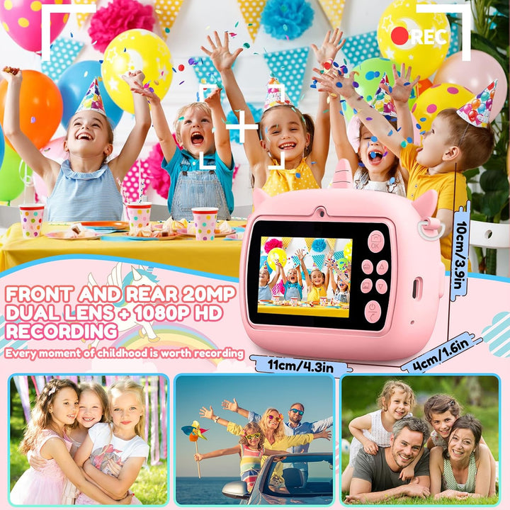 Sofortbildkamera Kinder, 2,4 Zoll Bildschirm 1080P HD Kinderkamera, mit 32GB Karte und 3 Rollen Foto