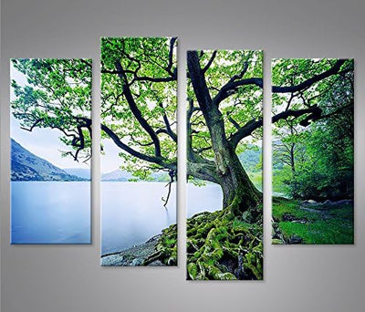 islandburner Bild Bilder auf Leinwand Treelake Baum am See 4er XXL Poster Leinwandbild Wandbild Deko