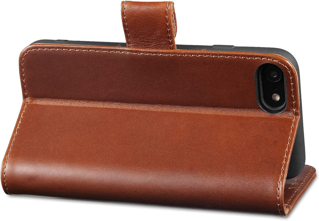 LENSUN Echtleder Hülle für iPhone SE2020/SE 2022 5G, iPhone 7/iPhone 8 Handyhülle [Echtes Leder][Mag
