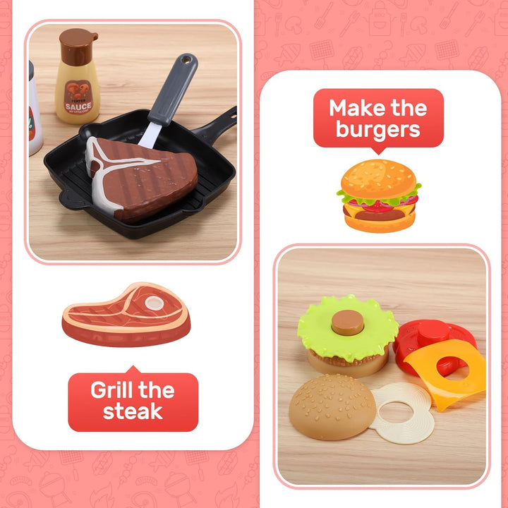 CUTE STONE Kinder BBQ Grill Spielzeug, Küche Set, Realistische Rauch BBQ Grill Spielset mit Spielzeu