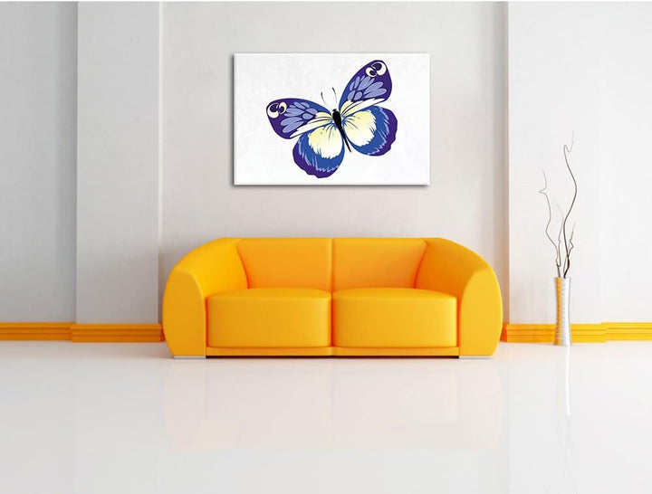 Pixxprint Hübscher Blauer Schmetterling weiss, Format: 100x70 auf Leinwand, 100x70