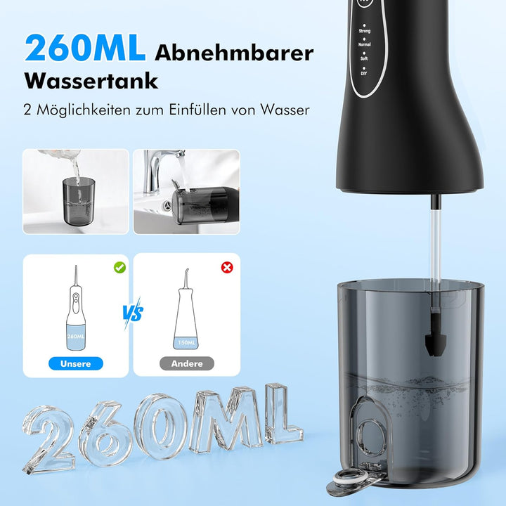 ETROBOT Munddusche Kabellos, 2024 Elektrisch Water Flosser, 5 Modi & 6 Düsen, 350ML(Vergrösserter) Z