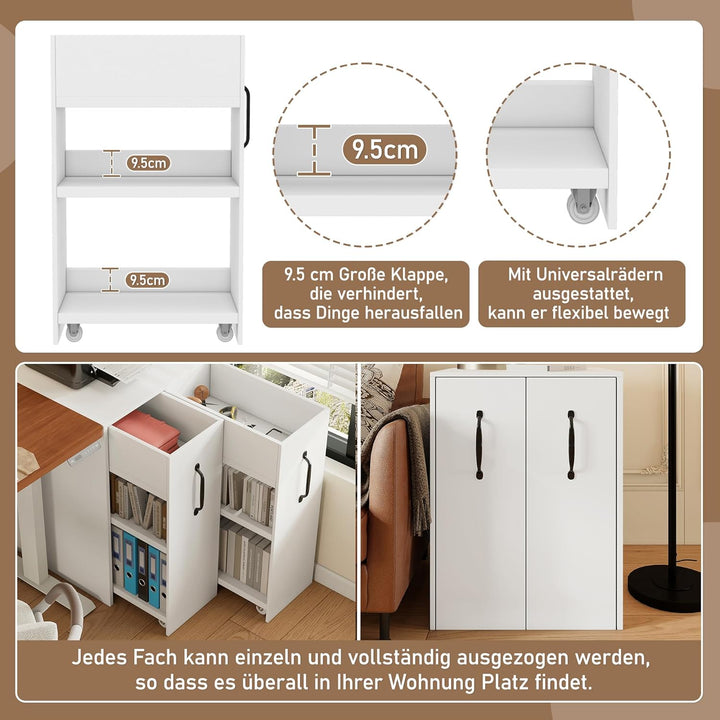 Aktenschrank auf Rollen 52x50x75 cm – Büro Rollcontainer mit Fächern & Schublade, aus Holz, flexibel