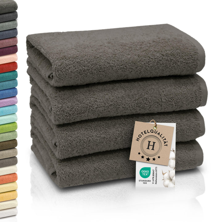 ZOLLNER 4er Set Handtücher, 50x100 cm, Baumwolle, Kochfest, Taupe Taupe 4x Handtücher, Taupe 4x Hand