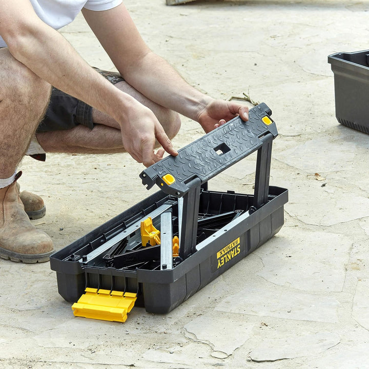 STANLEY Tools FatMax Werkzeugtrage mit Tritt (innovatives 3-in-1 Design: Aufbewahrung, Tritt und erh