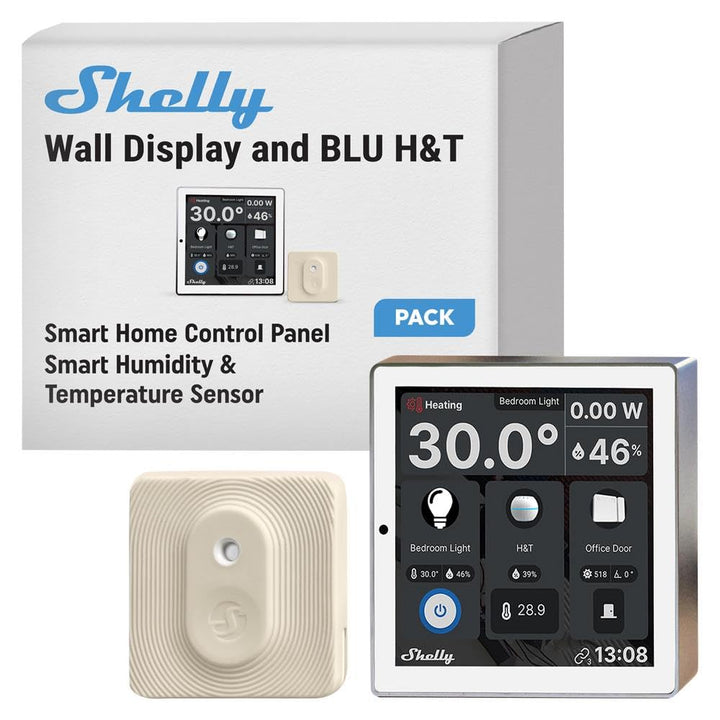 Shelly Wall Display White + Blu H&T Ivory (Bundle), Smarte Steuerung und Umweltüberwachung Starterpa