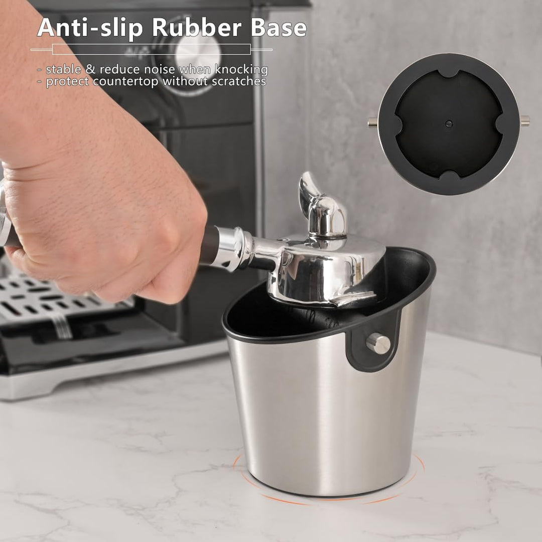 Abklopfbehälter für Siebträger, Kaffeesatz Abschlagbehälter aus Edelstahl mit abnehmbarer Metall-Klo
