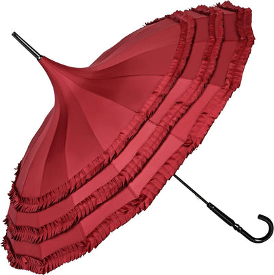 VON LILIENFELD Regenschirm Hochzeitsschirm Sonnenschirm Rüsche Stabil Pagode Sarah bordeaux