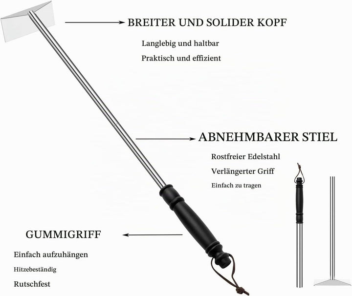 Holzkohlegrill Aschehacke Hacke für Kamin Holzofen Pizzaofen Edelstahl BBQ Reiniger Schürhaken Schab