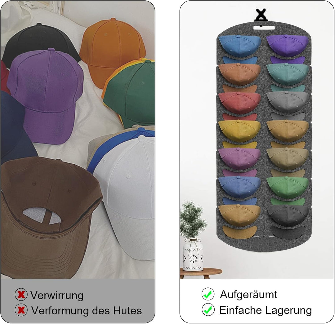 ENLACE Baseball Kappen Halterung, Doppelte Reihe Faltbar Cap Halterung Wand mit 14 Taschen, Baseball
