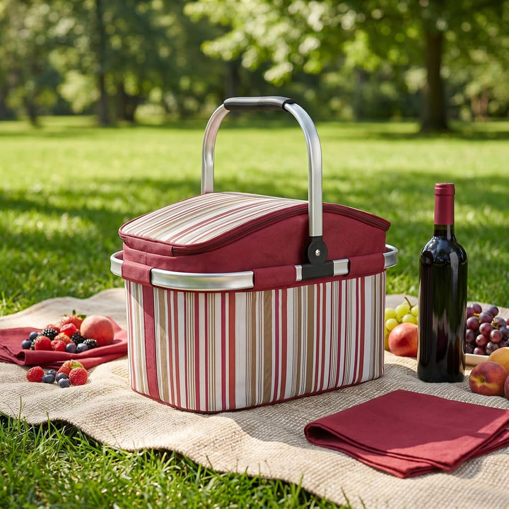 Einkaufskorb Faltbar Isolierkorb 27L,Wasserdichter Thermokorb mit Aluminiumrahmen,Kühltasche für Pic