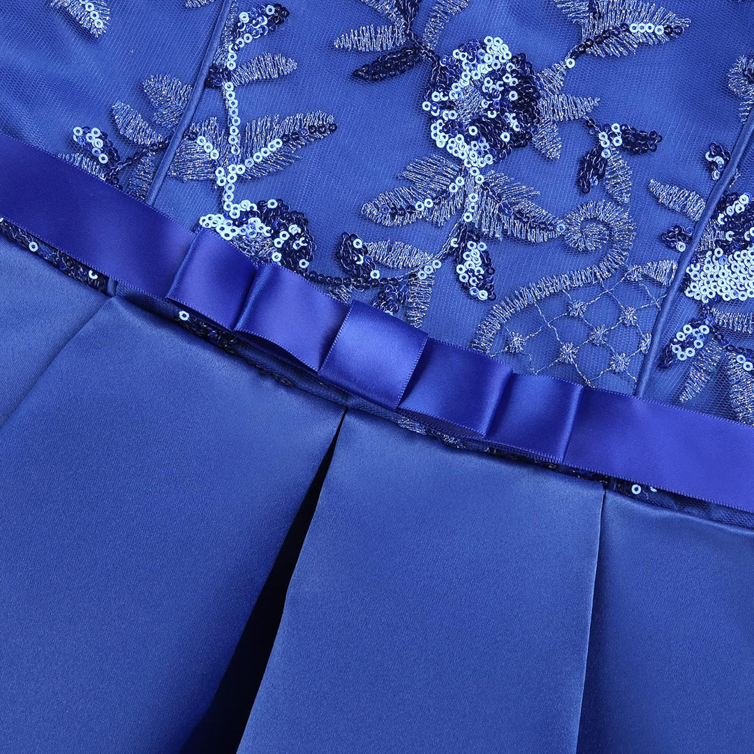 BUNNY LULU Mädchen Kleid mit schräger Schulter, Brautjungfer, Hochzeit, Prinzessin, Kinder, Schleife