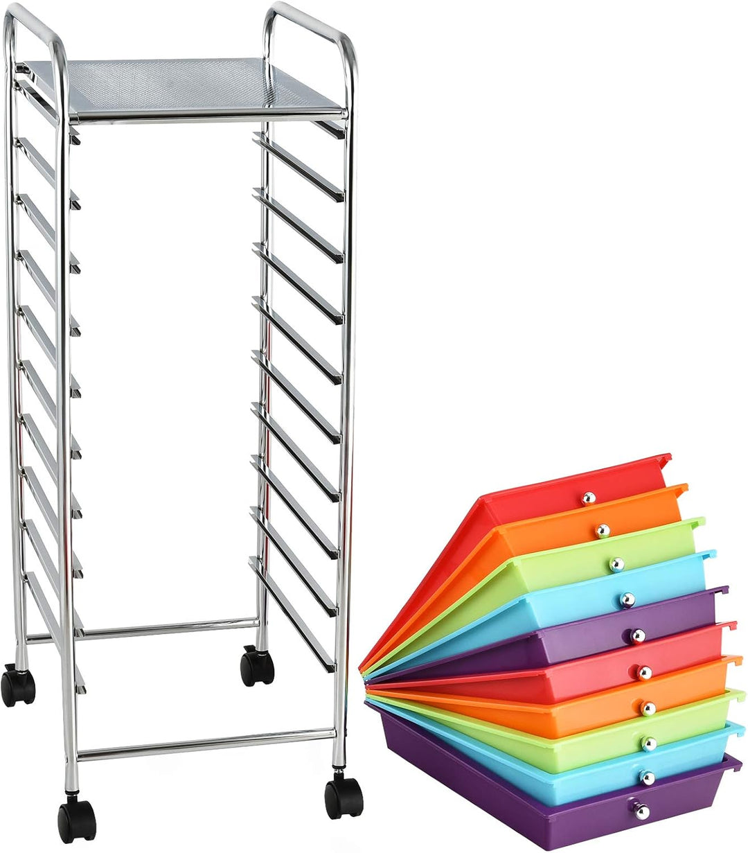 DREAMADE Rollwagen mit Schublade 10 Fächern, Haushaltswagen Badtrolley Küchenwagen auf Rollen, Rolls