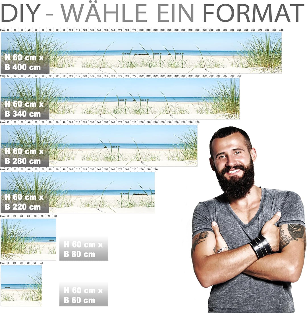 StickerProfis Küchenrückwand selbstklebend Glasoptik - DÜNENBLICK - 1.8mm, Versteift, alle Untergrün