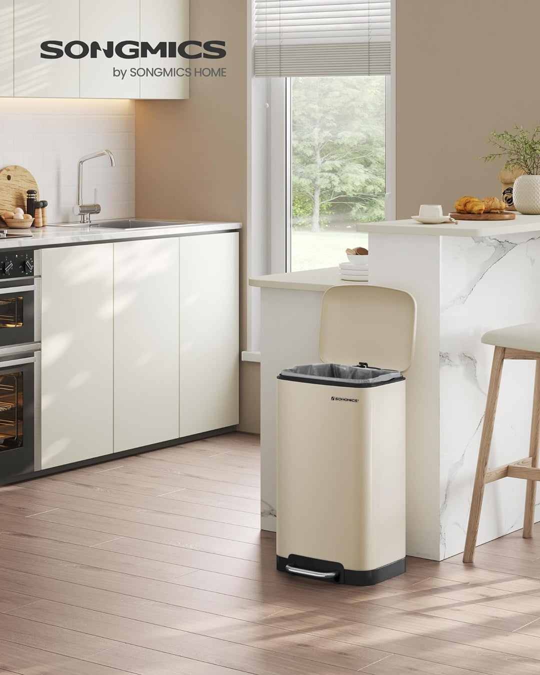 SONGMICS Mülleimer, 30 Liter Abfalleimer, Treteimer aus Stahl, mit Inneneimer und Deckel, Softclose,