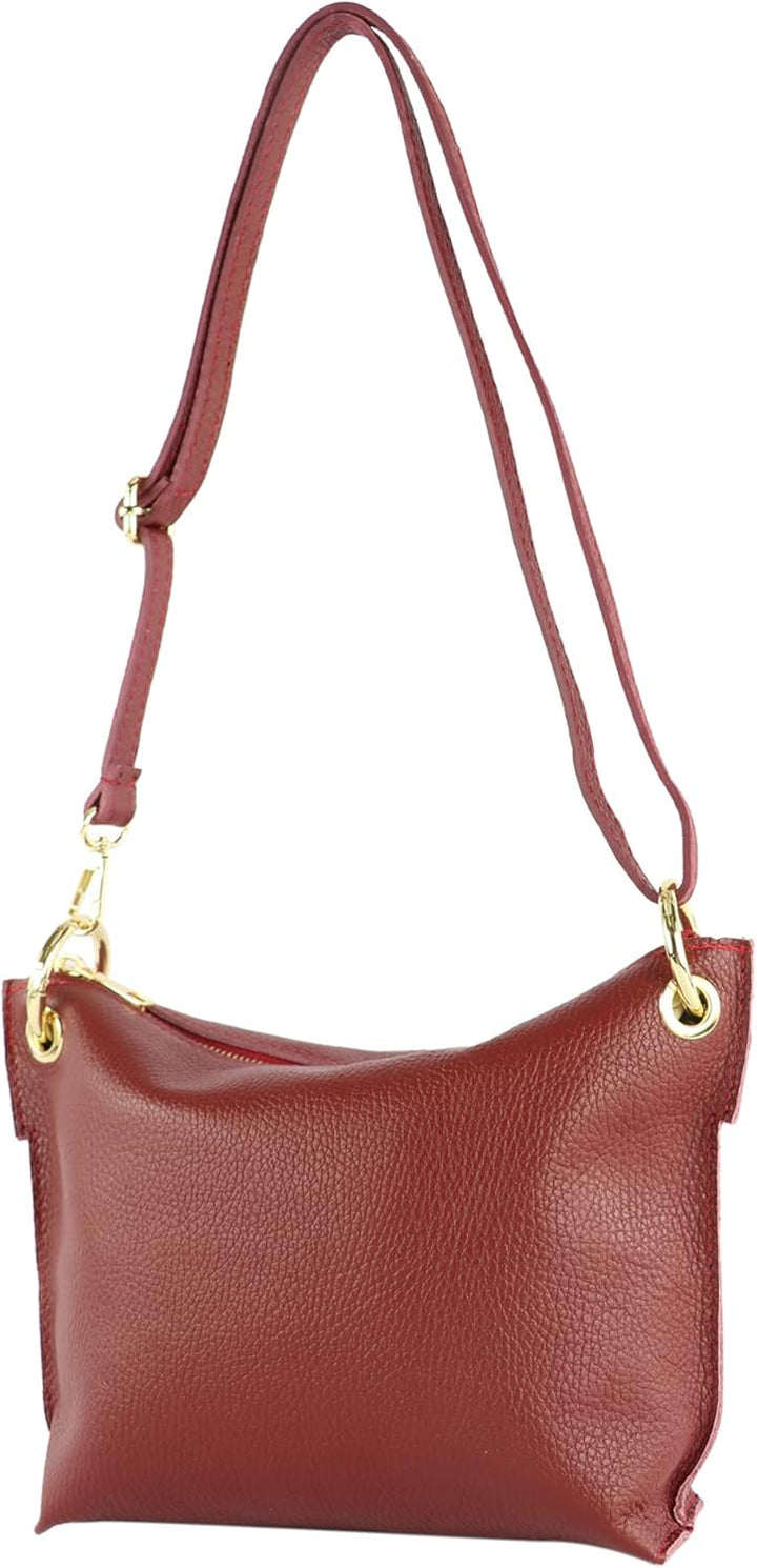 modamoda de - T243 - ital. Umhängetasche Klein Small aus Leder Purpurrot, Purpurrot