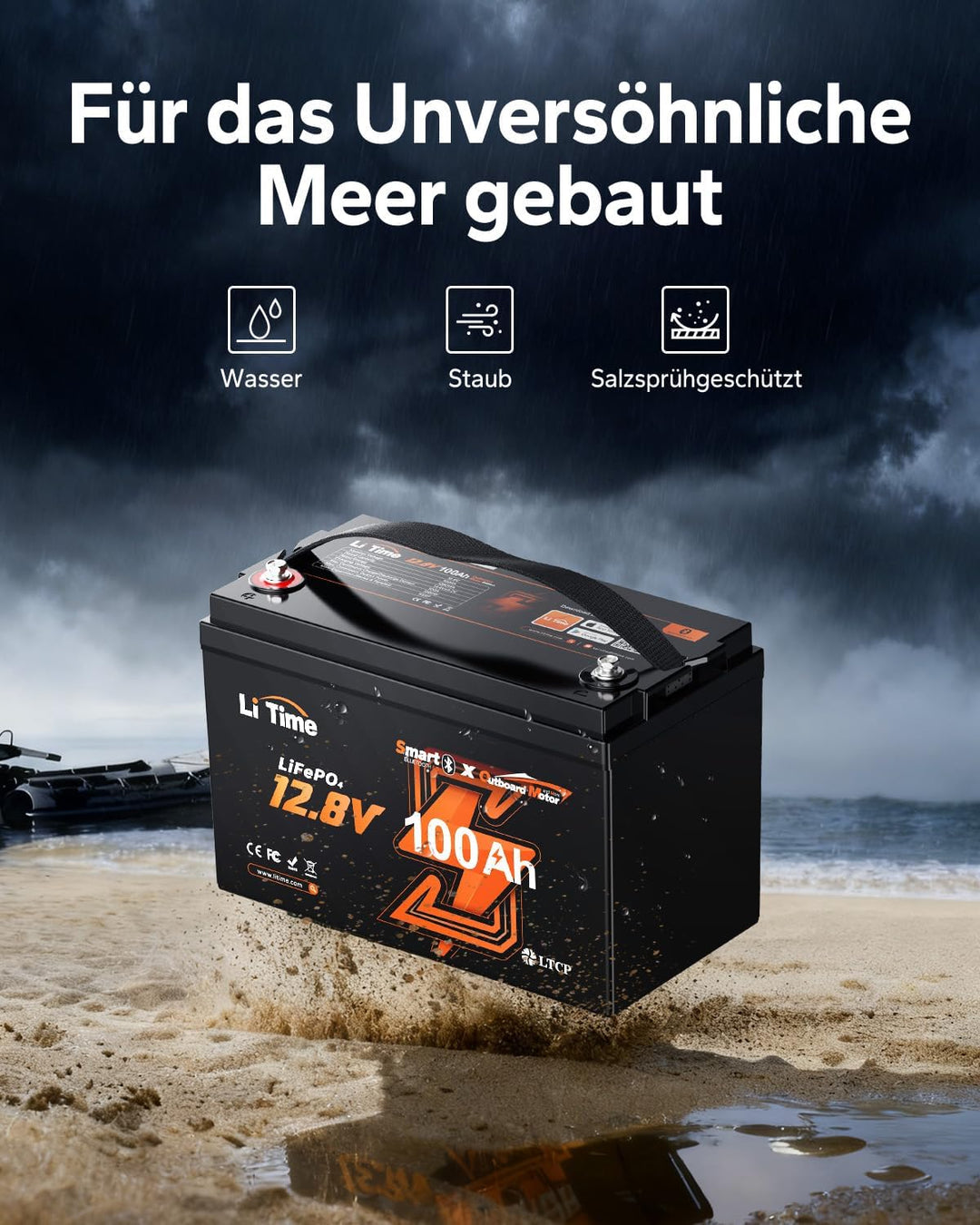 LiTime 12V 100Ah Smart LiFePO4 Batterie für Elektrische Aussenbord Trolling Motor, Bluetooth Lithium