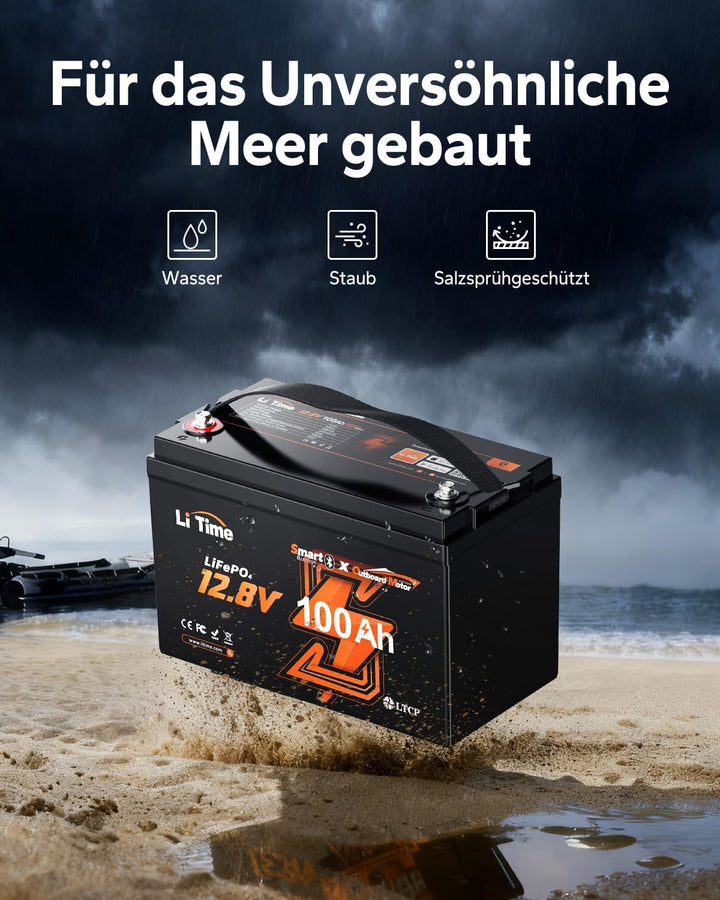 LiTime 12V 100Ah Smart LiFePO4 Batterie für Elektrische Aussenbord Trolling Motor, Bluetooth Lithium