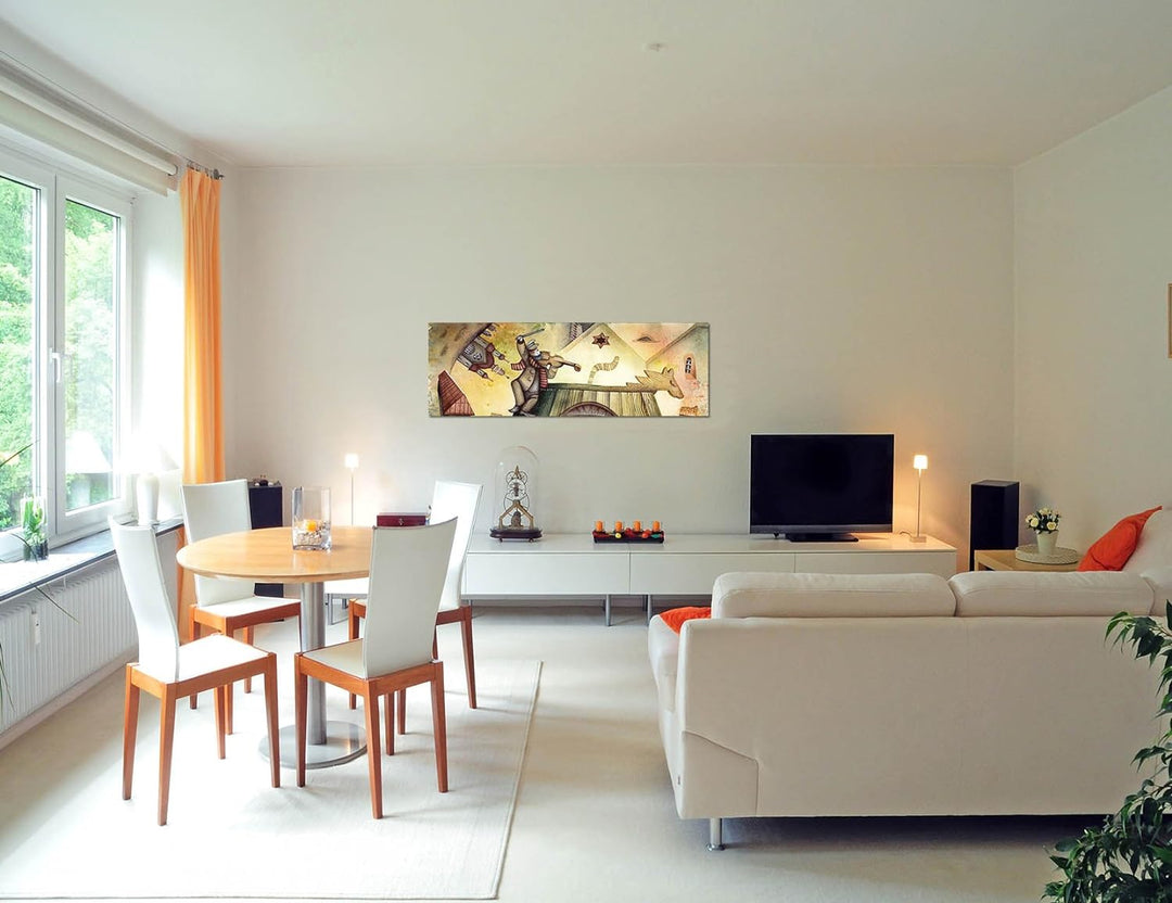 Paul Sinus Art Panoramabild auf Leinwand und Keilrahmen 120x40cm Haus Dach Geiger abstrakt