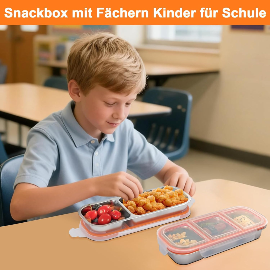 Snackbox mit Fächern Edelstahl: 2 Stück Auslaufsicher Snackdose mit Deckel(600ml+700ml)-Tragbare Bro
