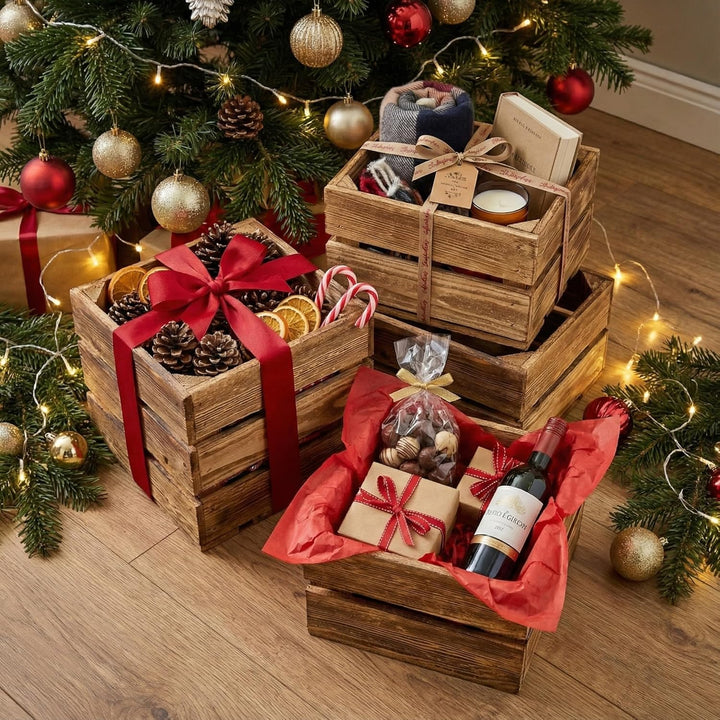 Teramico Set aus 3 geflammten NEUEN Holzkisten (22x20x15 cm) | PERFEKT als GESCHENKBOX oder RUSTIKAL