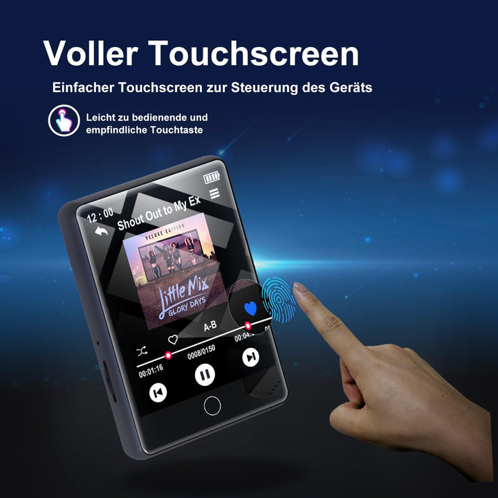 64GB MP3-Player Bluetooth 5.1, 2,8-Zoll-Touchscreen-Musikplayer, Tragbarer MP3 Player mit HD-Lautspr