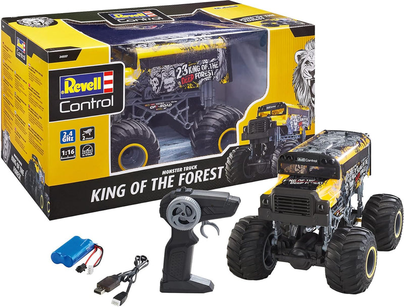 Revell 24557 King of The Forest Gelb-Schwarz 1:16 RC Modellauto Elektro Monstertruck RTR 2,4GHz Schu