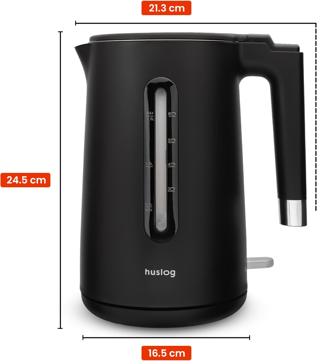 Wasserkocher 1,5L 2200W Double Wall Cool-Touch Edelstahl 304, BPA-frei, mit Wasserstandsanzeige, 360