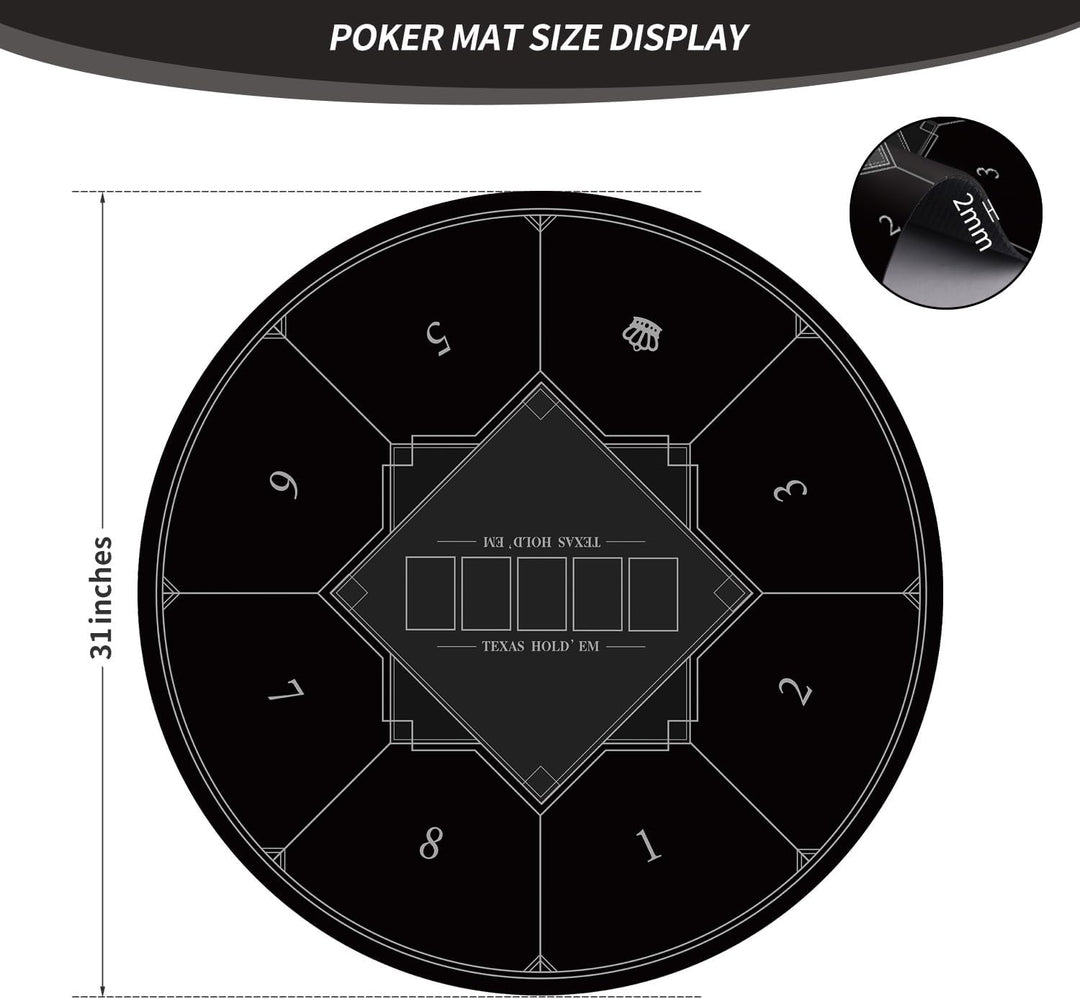 LaiEr Runde Poker Matte, 24/31/47/55 Zoll 6-8 Person Texas Poker Gummimatte, Faltbare Tischplatte, t