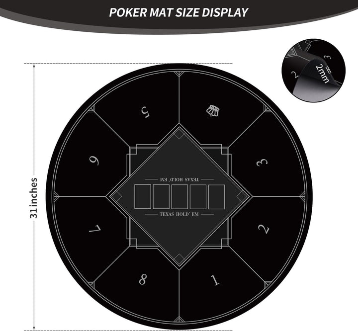 LaiEr Runde Poker Matte, 24/31/47/55 Zoll 6-8 Person Texas Poker Gummimatte, Faltbare Tischplatte, t