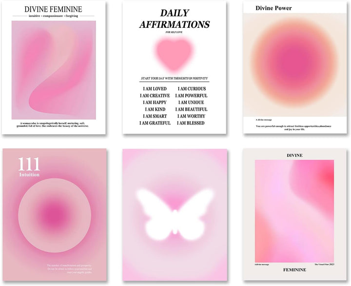 Trendige Wandkunstdrucke Engel Nummer Poster Rosa Aura Kunstwerk Bunte Farbverlauf Malerei Tägliche