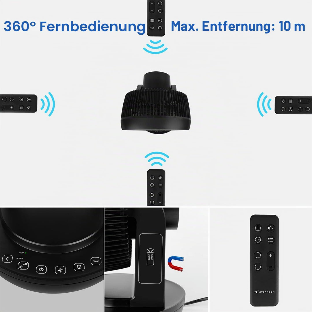 MYCARBON Ventilator Leise Turbo-Ventilator + 3D Luftumwälzer für 30m² |ECO-Mode Klimagerät-Effizienz