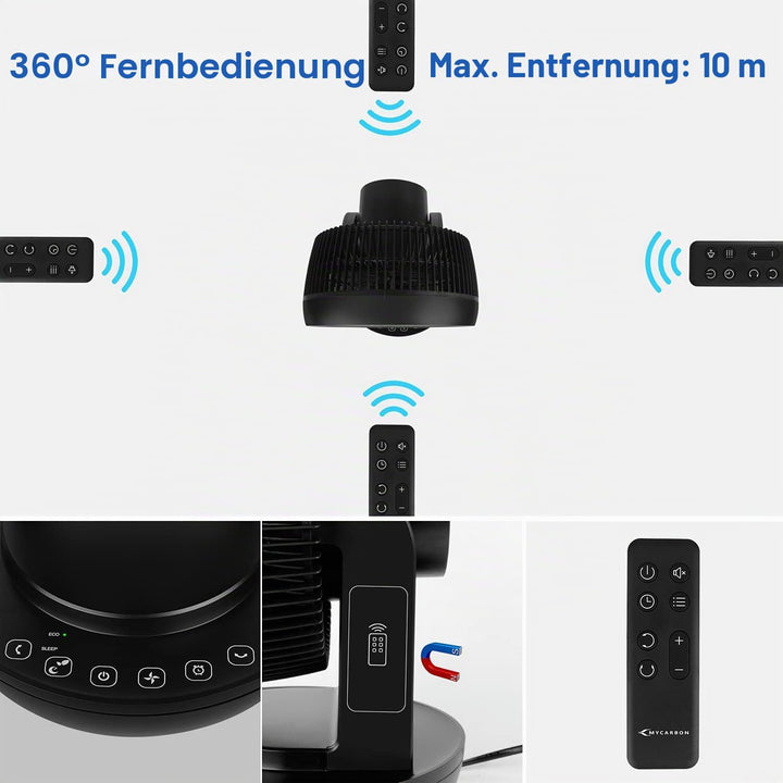 MYCARBON Ventilator Leise Turbo-Ventilator + 3D Luftumwälzer für 30m² |ECO-Mode Klimagerät-Effizienz