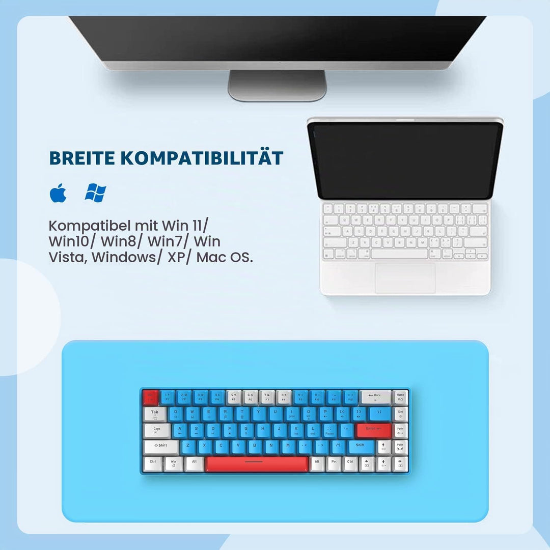 YINDIAO T8 60% Gaming-Tastatur,68 Tasten,Kompakte,Kabelgebundene,Mechanische Mini-Tastatur mit 18 Ch