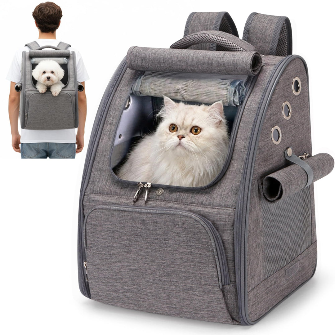 ALLSOPETS Katzenrucksack, Faltbarer Atmungsaktiver Hunderucksack mit Sonnenschutz für Klein Hunde un