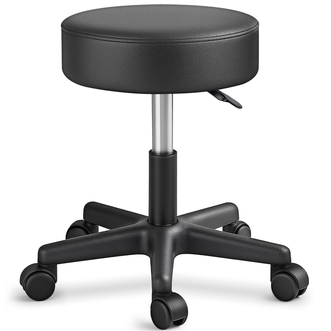 TRESKO Rollhocker höhenverstellbar Schwarz bis 150 kg | Hocker Drehhocker 10 cm Dicke Polsterung 47-