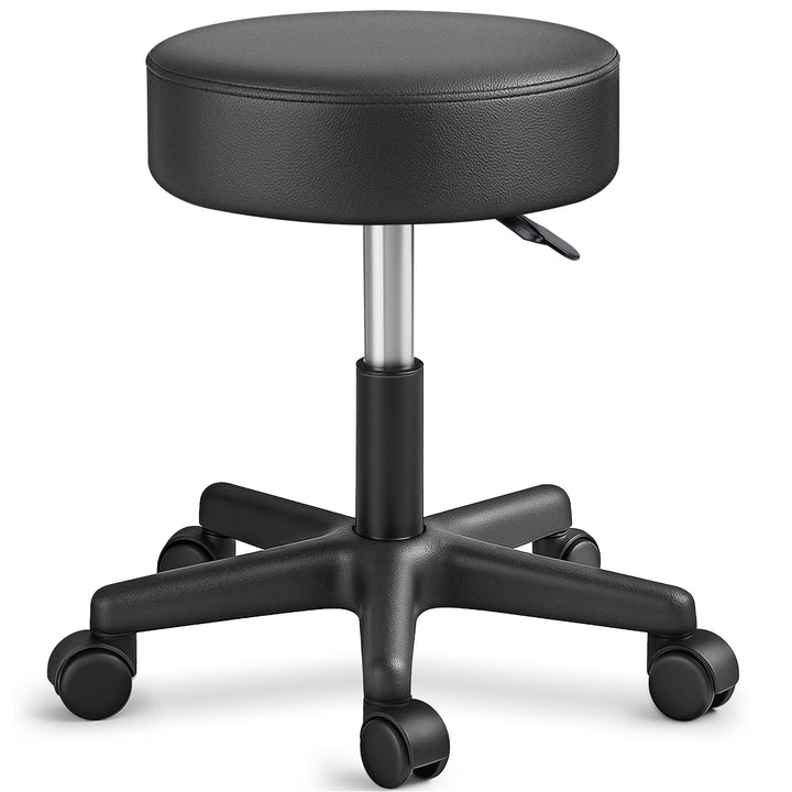 TRESKO Rollhocker höhenverstellbar Schwarz bis 150 kg | Hocker Drehhocker 10 cm Dicke Polsterung 47-